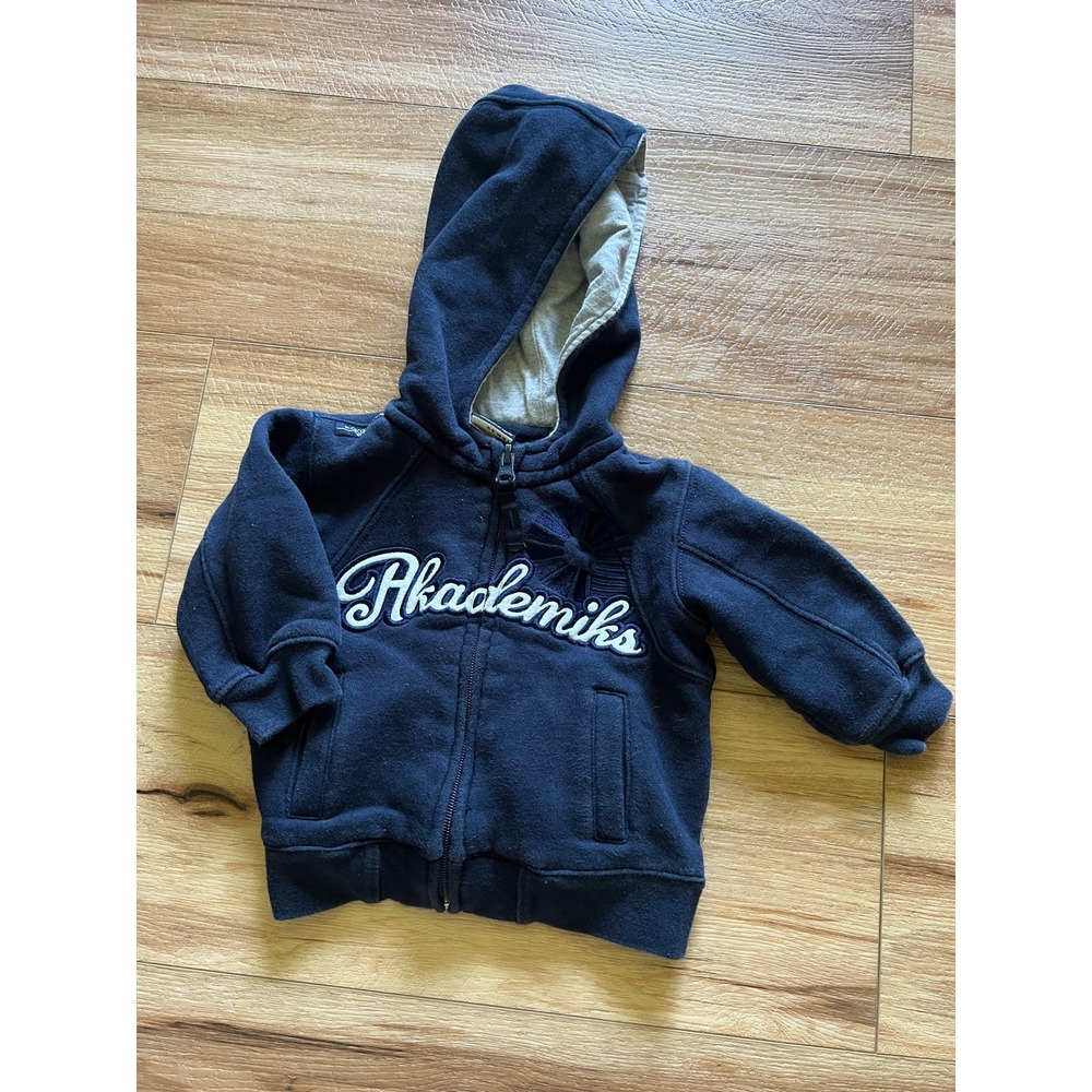 Akademiks Zip Up Hoodie Baby 3-6M Navy Blue Logo Fleece‎ Sweatshirt Y2K Vintage